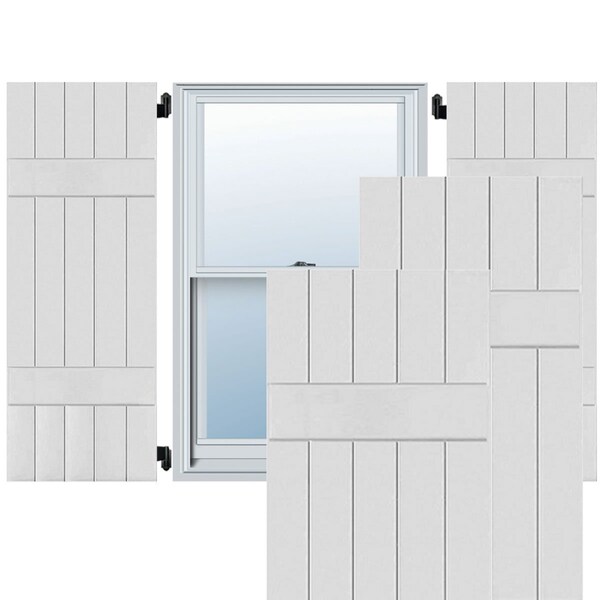 Ekena Millwork 18"W x 55"H Exterior Five Board (2 Batten) Real Wood Pine Board-n-Batten Shutters, Primed PR RWB18X055PRP - main